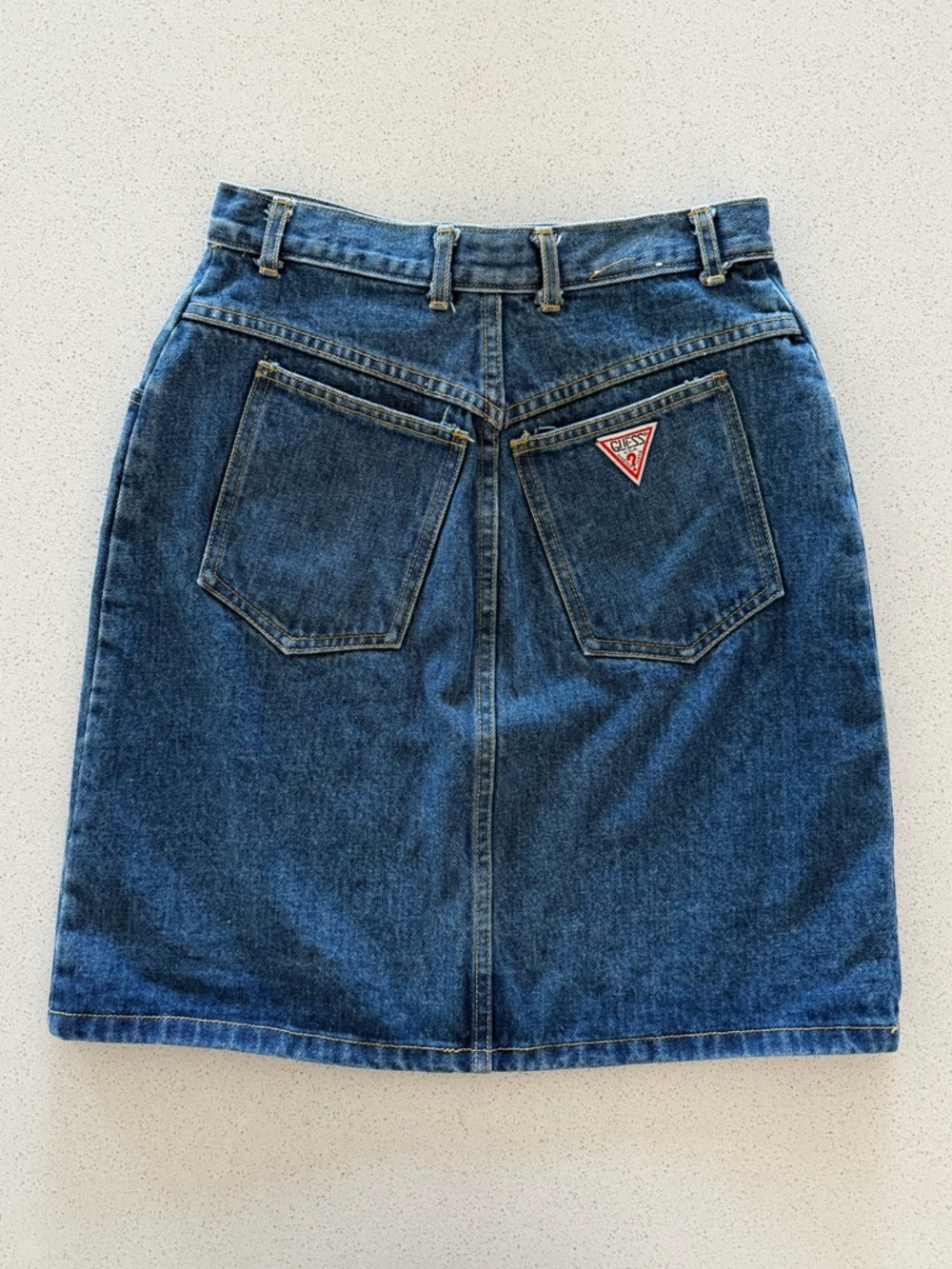 90’s Vintage Guess Blue Denim Skirt with Logo Patch